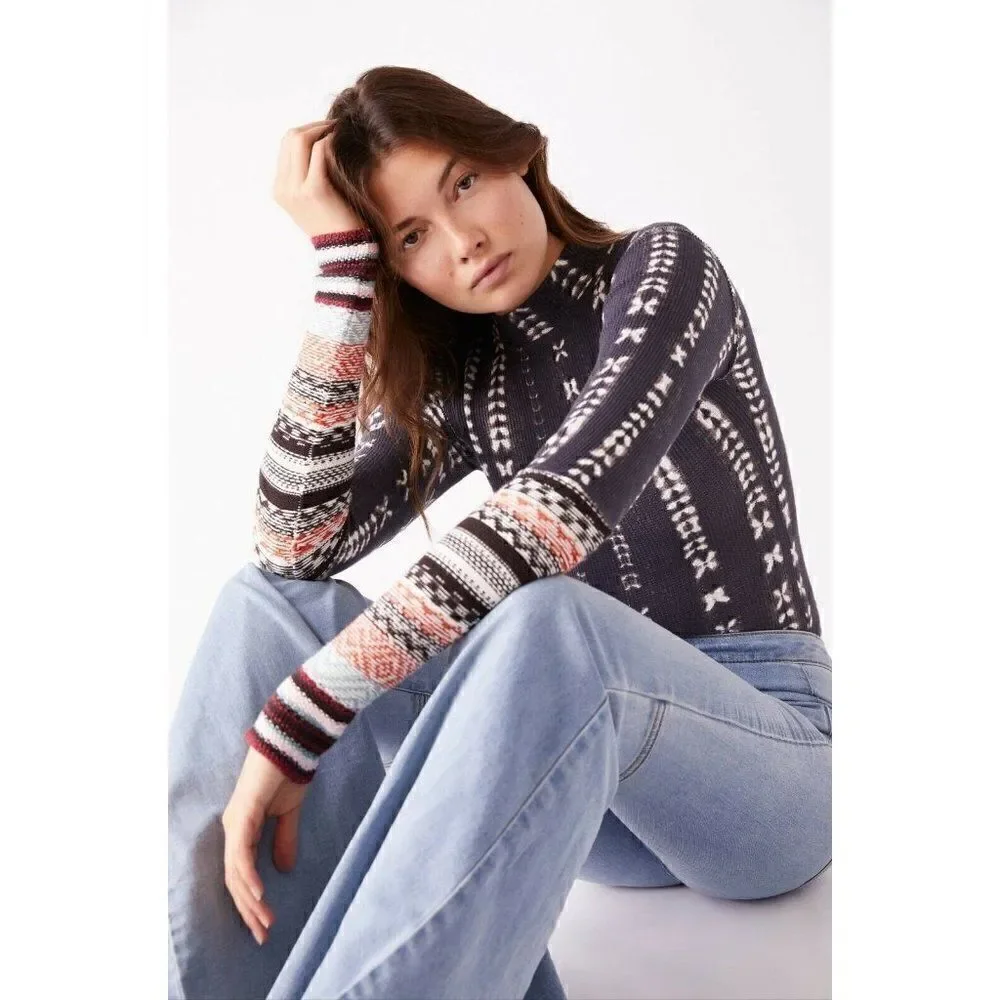 NWT FREE PEOPLE Sz XS WONDERFUL SWIT THERMAL CUFF TOP CHARCOAL COMBO